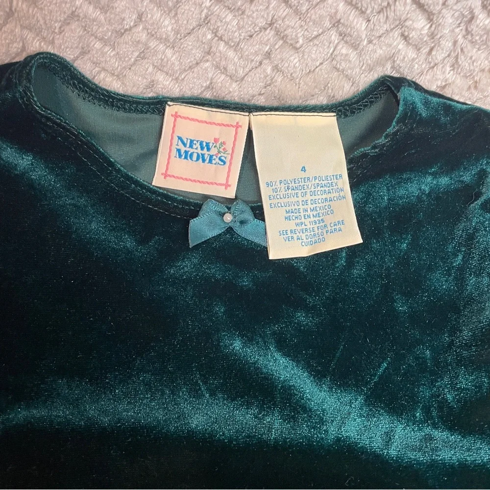 Vintage 90s New Moves‎ Girls Green Velvet Long Sleeve Dress size 4